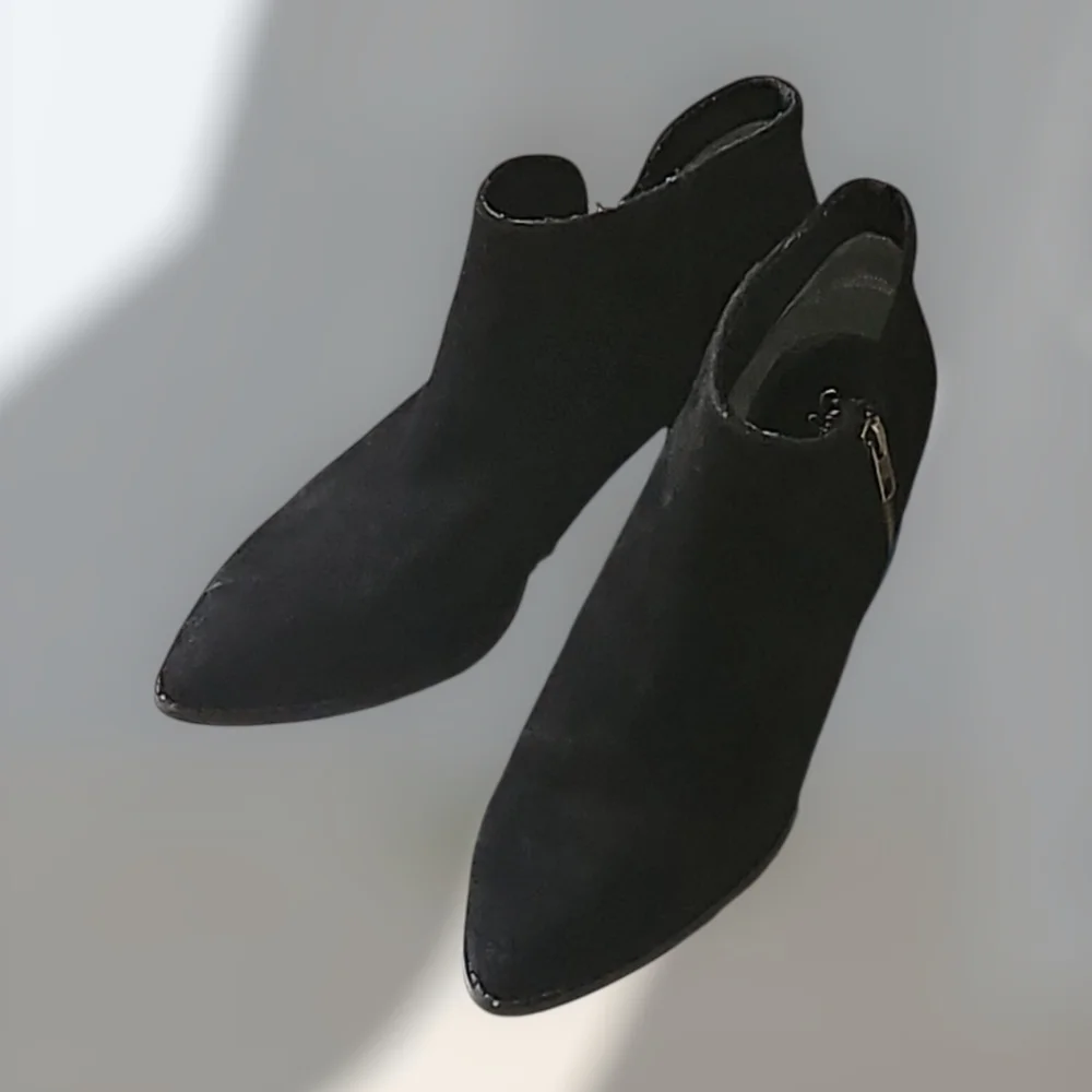 Seychelles Ankle Boots Black Suede Side Zip Block Heel Womens 8